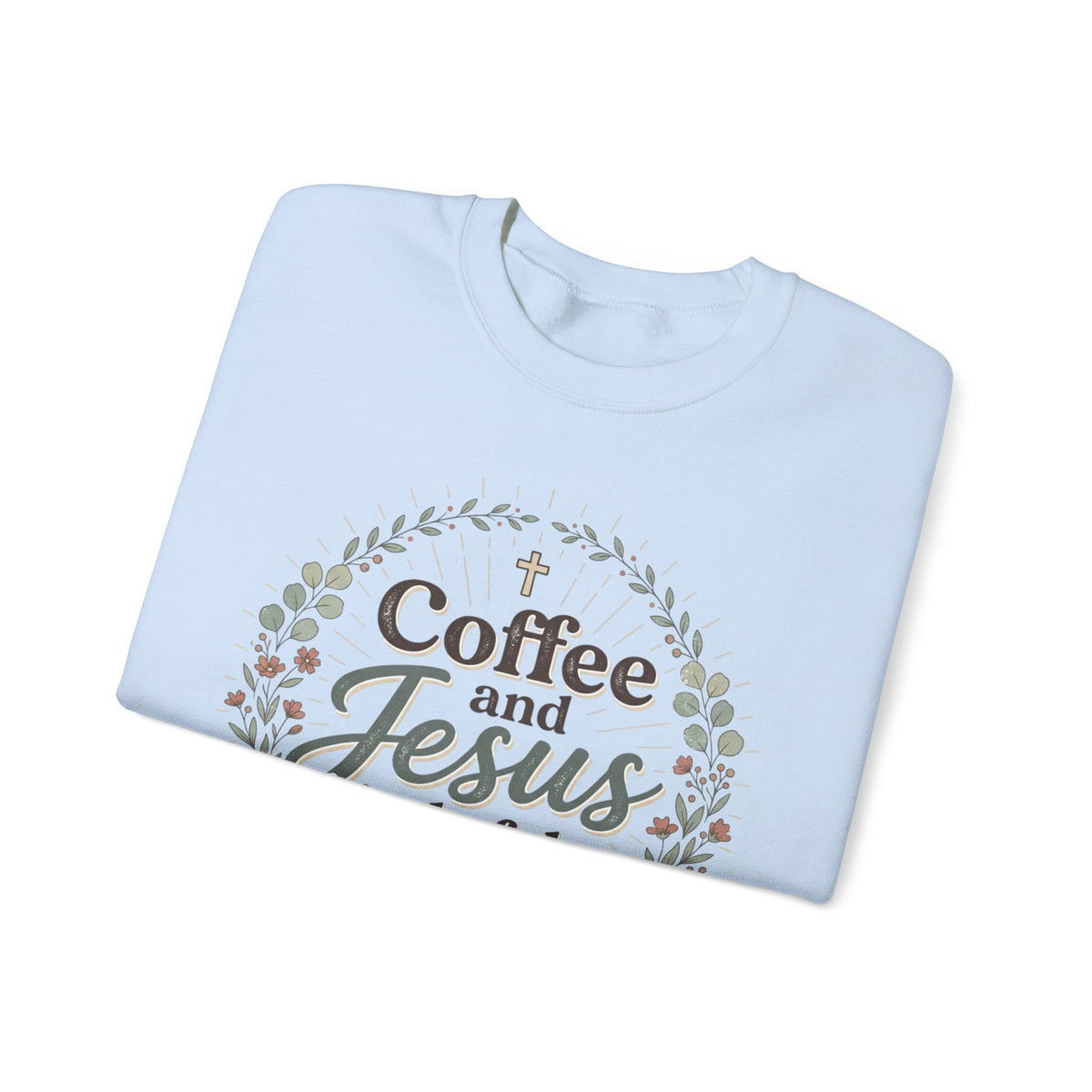 Coffee and Jesus wreath Crewneck Sweatshirt | Christian coffee design