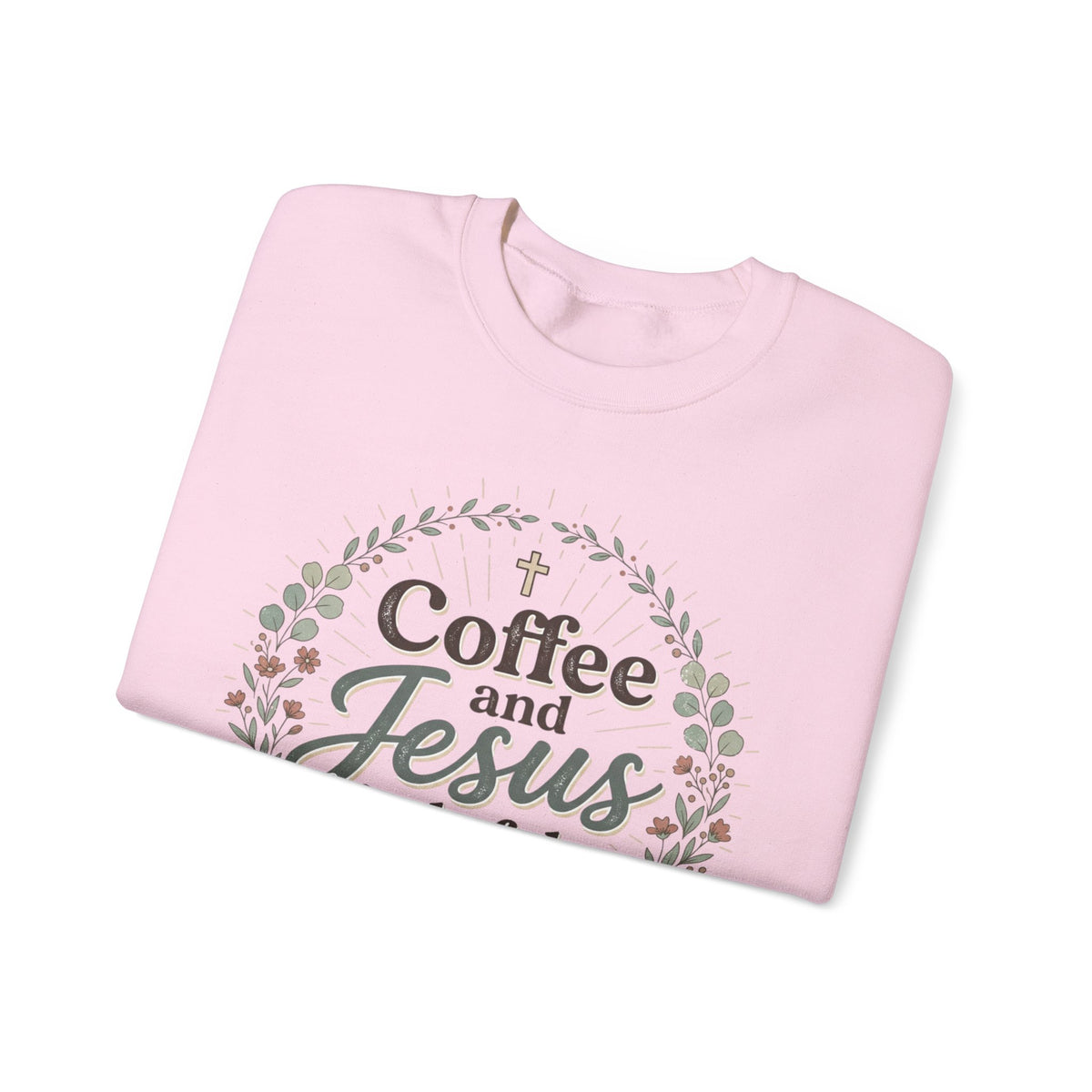Coffee and Jesus wreath Crewneck Sweatshirt | Christian coffee design