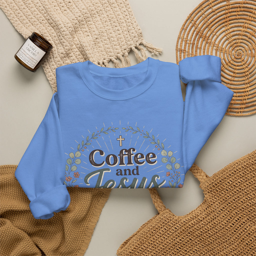 Coffee and Jesus wreath Crewneck Sweatshirt | Christian coffee design