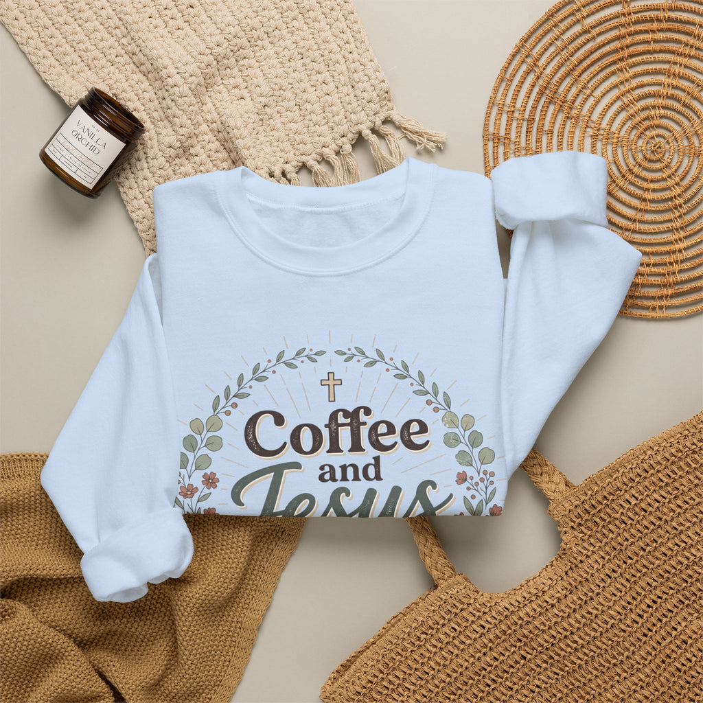 Coffee and Jesus wreath Crewneck Sweatshirt | Christian coffee design