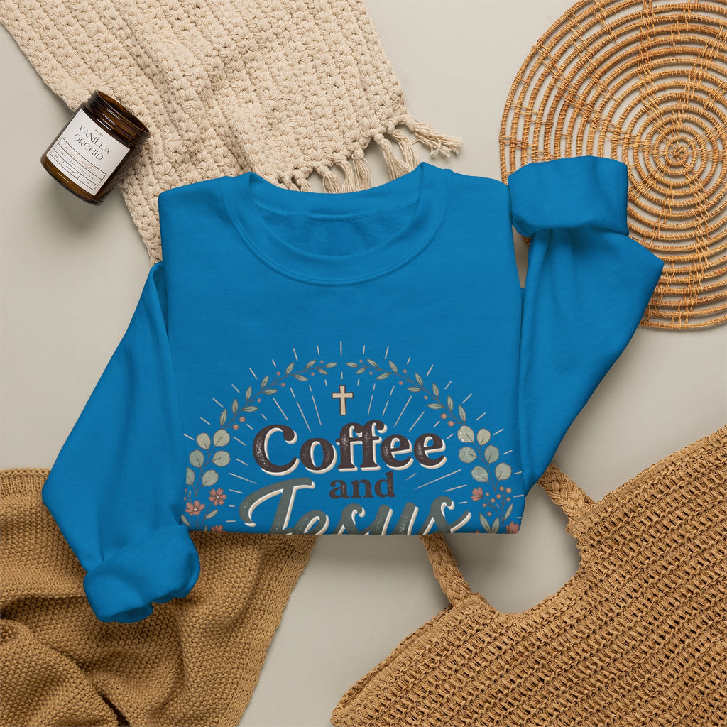 Coffee and Jesus wreath Crewneck Sweatshirt | Christian coffee design