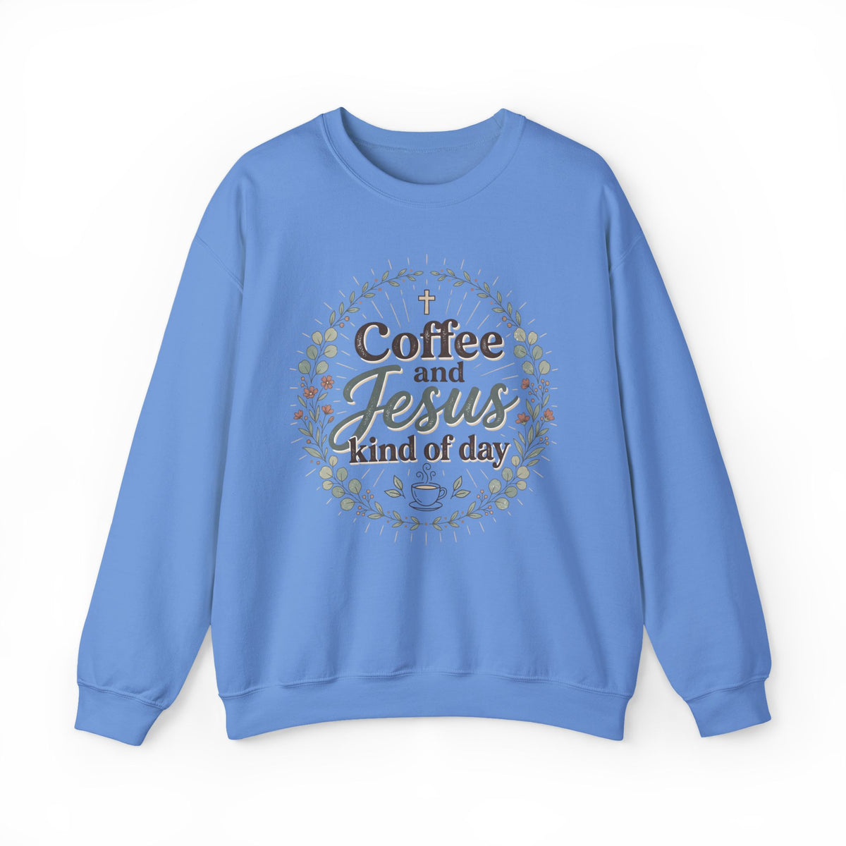 Coffee and Jesus wreath Crewneck Sweatshirt | Christian coffee design