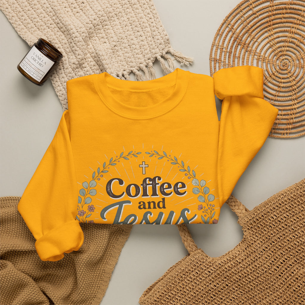 Coffee and Jesus wreath Crewneck Sweatshirt | Christian coffee design