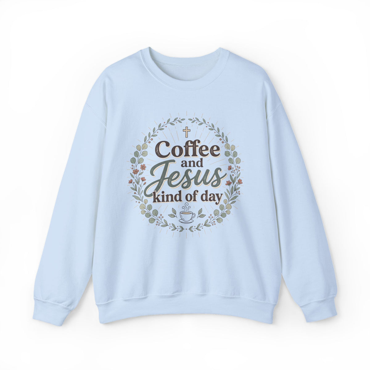 Coffee and Jesus wreath Crewneck Sweatshirt | Christian coffee design