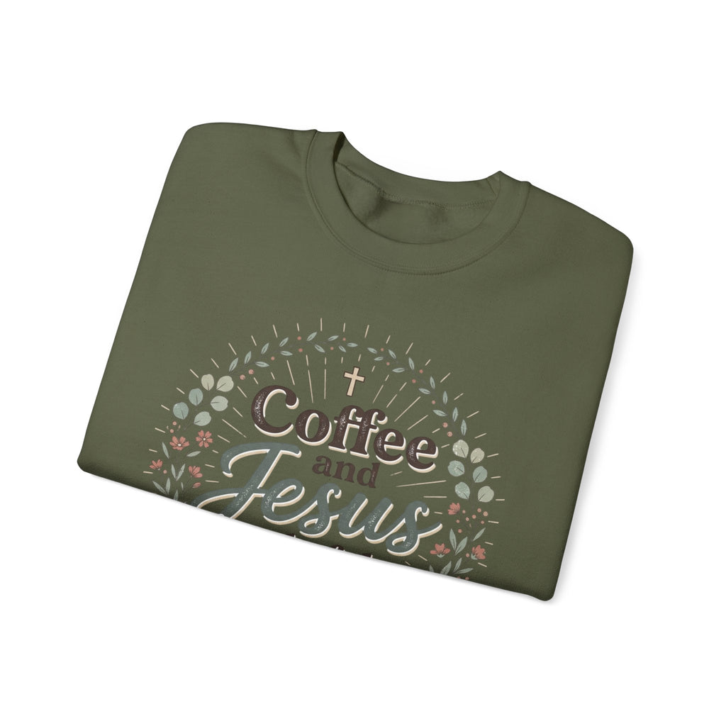 Coffee and Jesus wreath Crewneck Sweatshirt | Christian coffee design