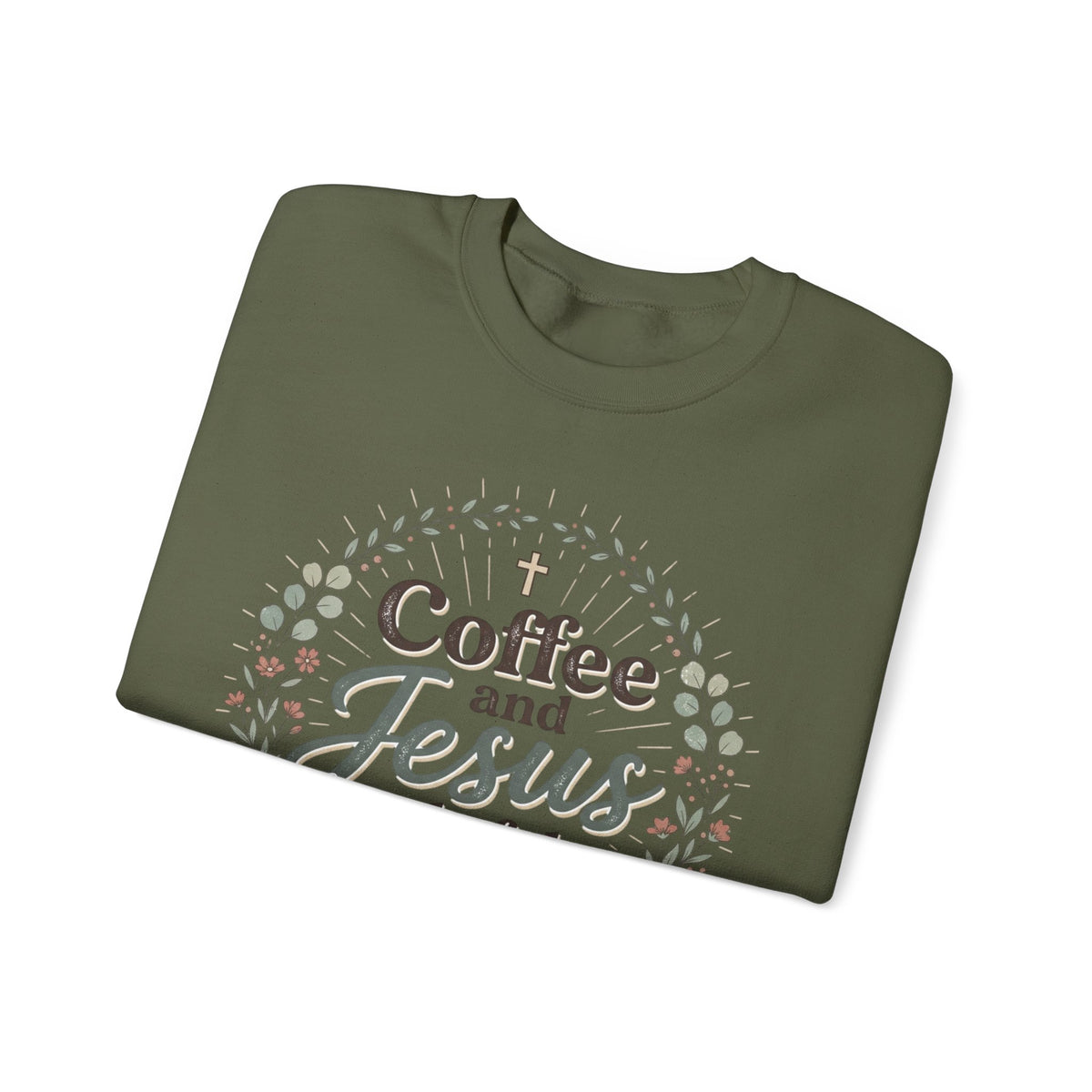 Coffee and Jesus wreath Crewneck Sweatshirt | Christian coffee design