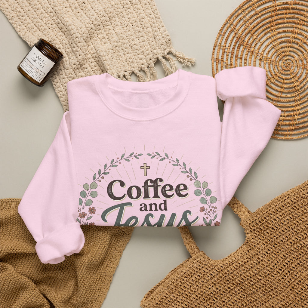 Coffee and Jesus wreath Crewneck Sweatshirt | Christian coffee design
