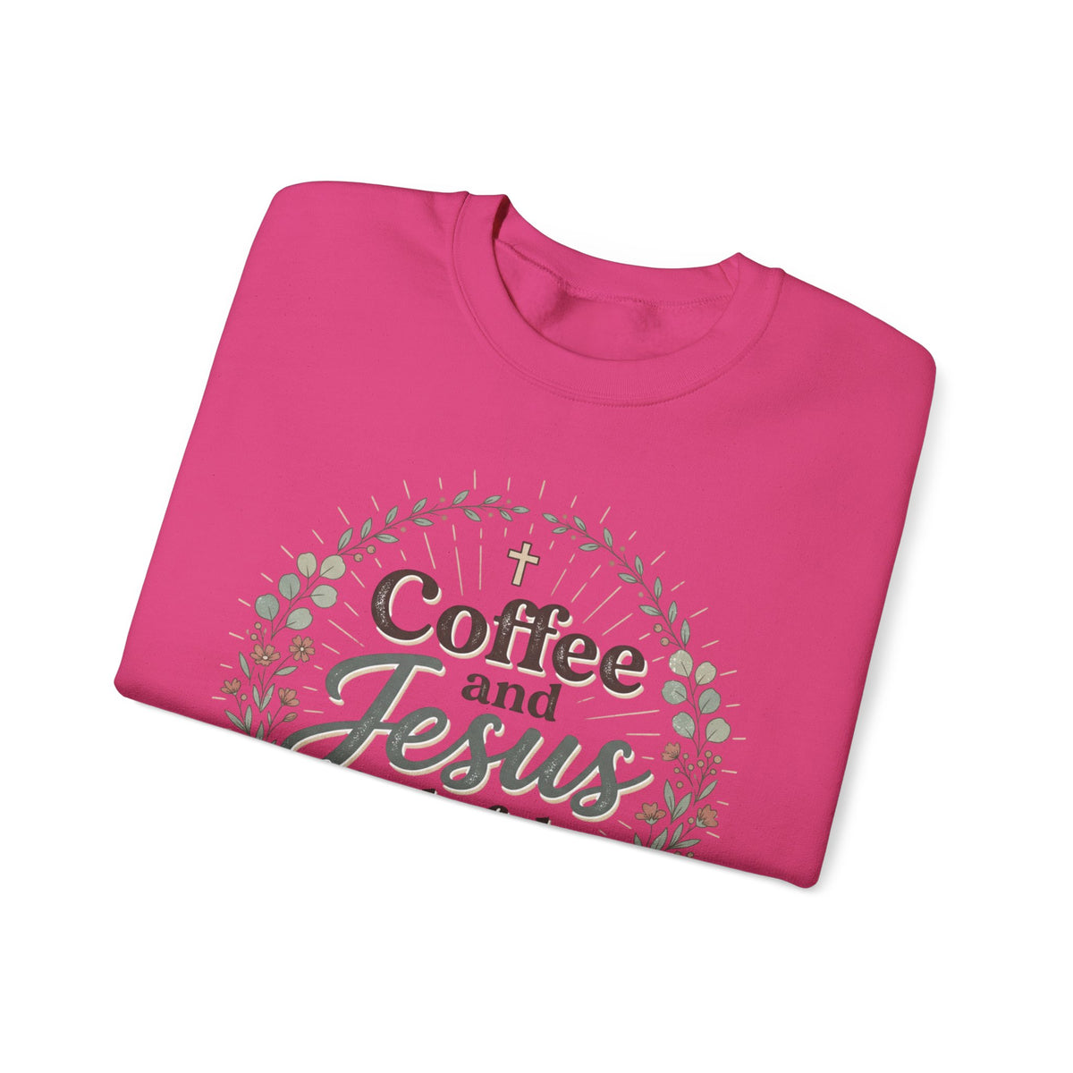 Coffee and Jesus wreath Crewneck Sweatshirt | Christian coffee design