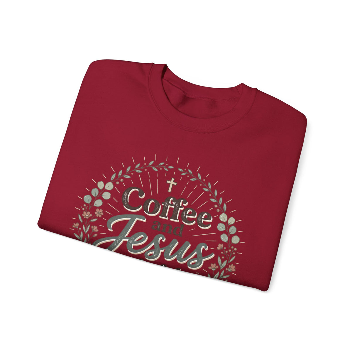 Coffee and Jesus wreath Crewneck Sweatshirt | Christian coffee design