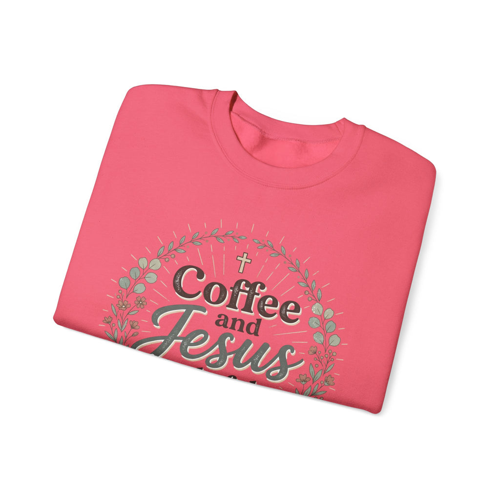 Coffee and Jesus wreath Crewneck Sweatshirt | Christian coffee design