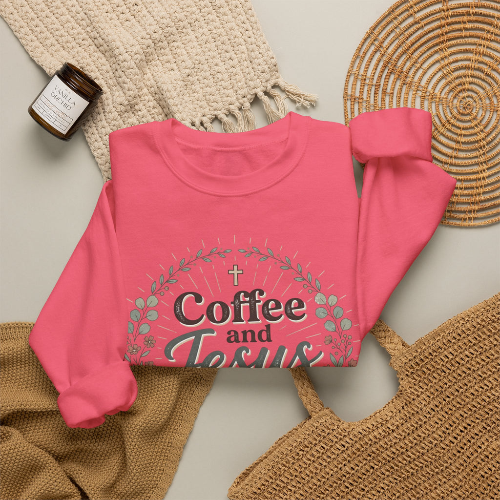 Coffee and Jesus wreath Crewneck Sweatshirt | Christian coffee design