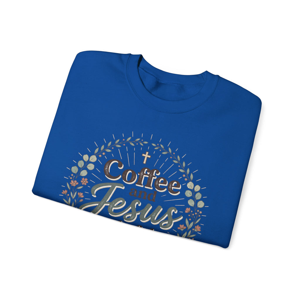 Coffee and Jesus wreath Crewneck Sweatshirt | Christian coffee design