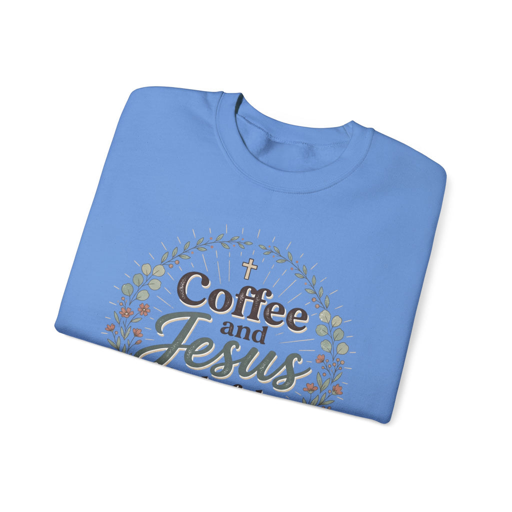 Coffee and Jesus wreath Crewneck Sweatshirt | Christian coffee design