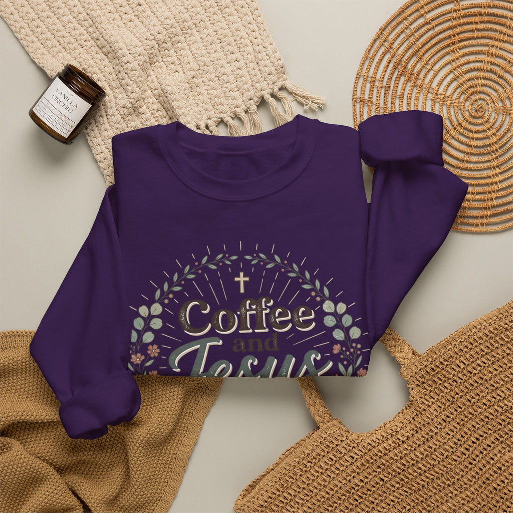 Coffee and Jesus wreath Crewneck Sweatshirt | Christian coffee design