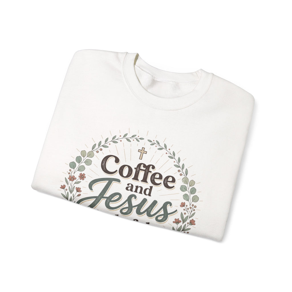 Coffee and Jesus wreath Crewneck Sweatshirt | Christian coffee design