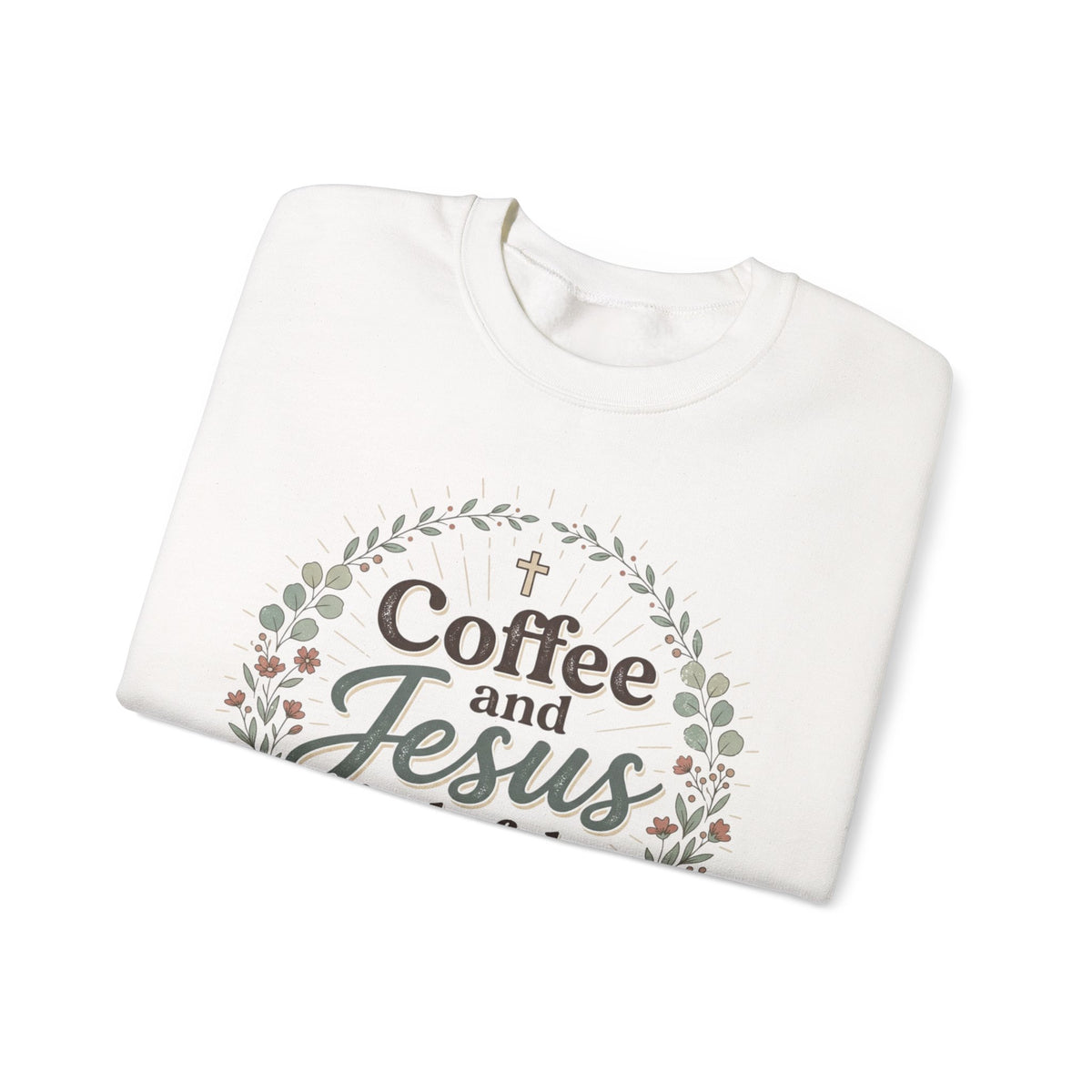 Coffee and Jesus wreath Crewneck Sweatshirt | Christian coffee design