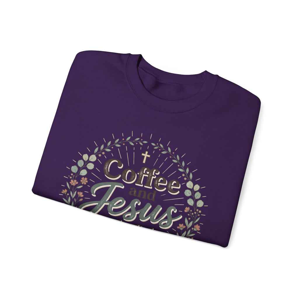 Coffee and Jesus wreath Crewneck Sweatshirt | Christian coffee design